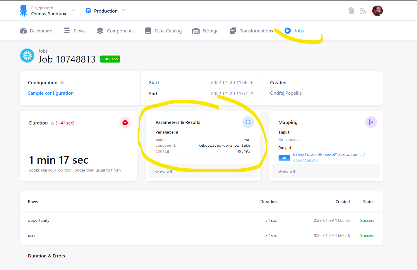 Screenshot -- Job Parameters